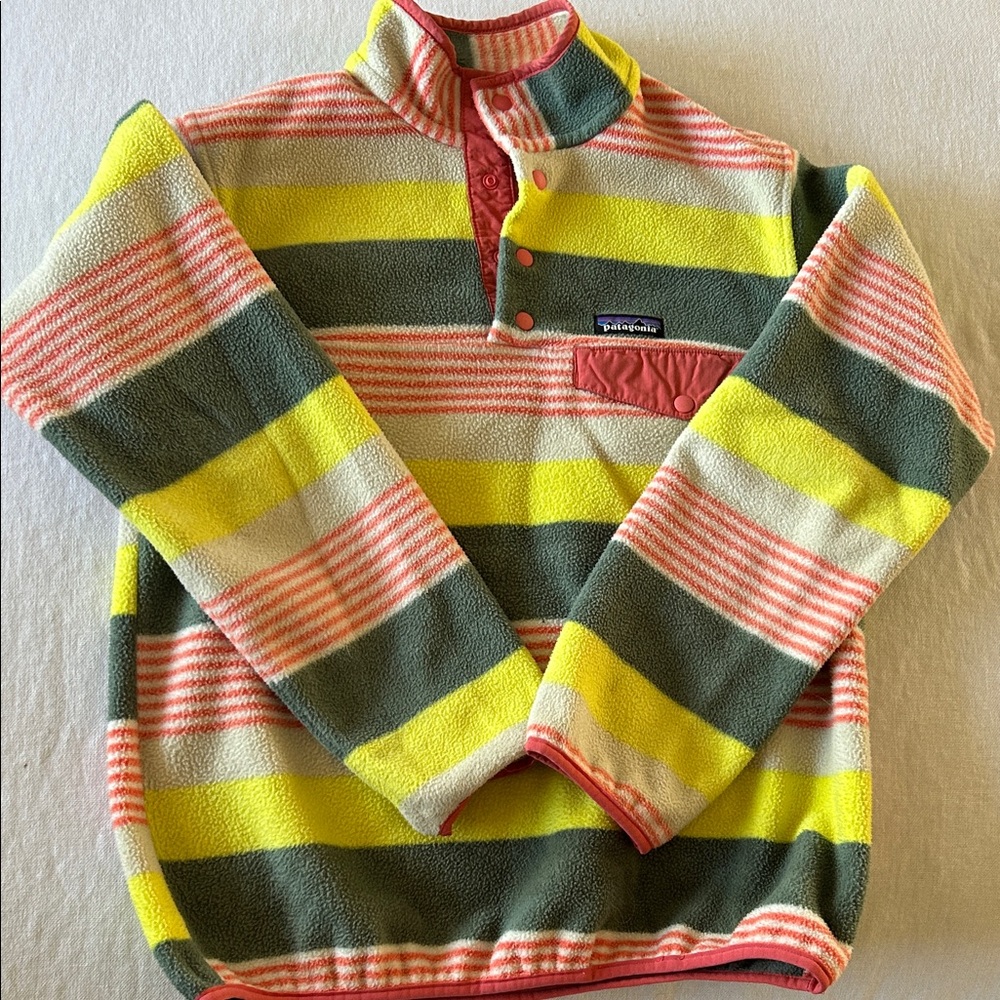 Vintage Patagonia Men's Multicolor Striped Fleece Sweater